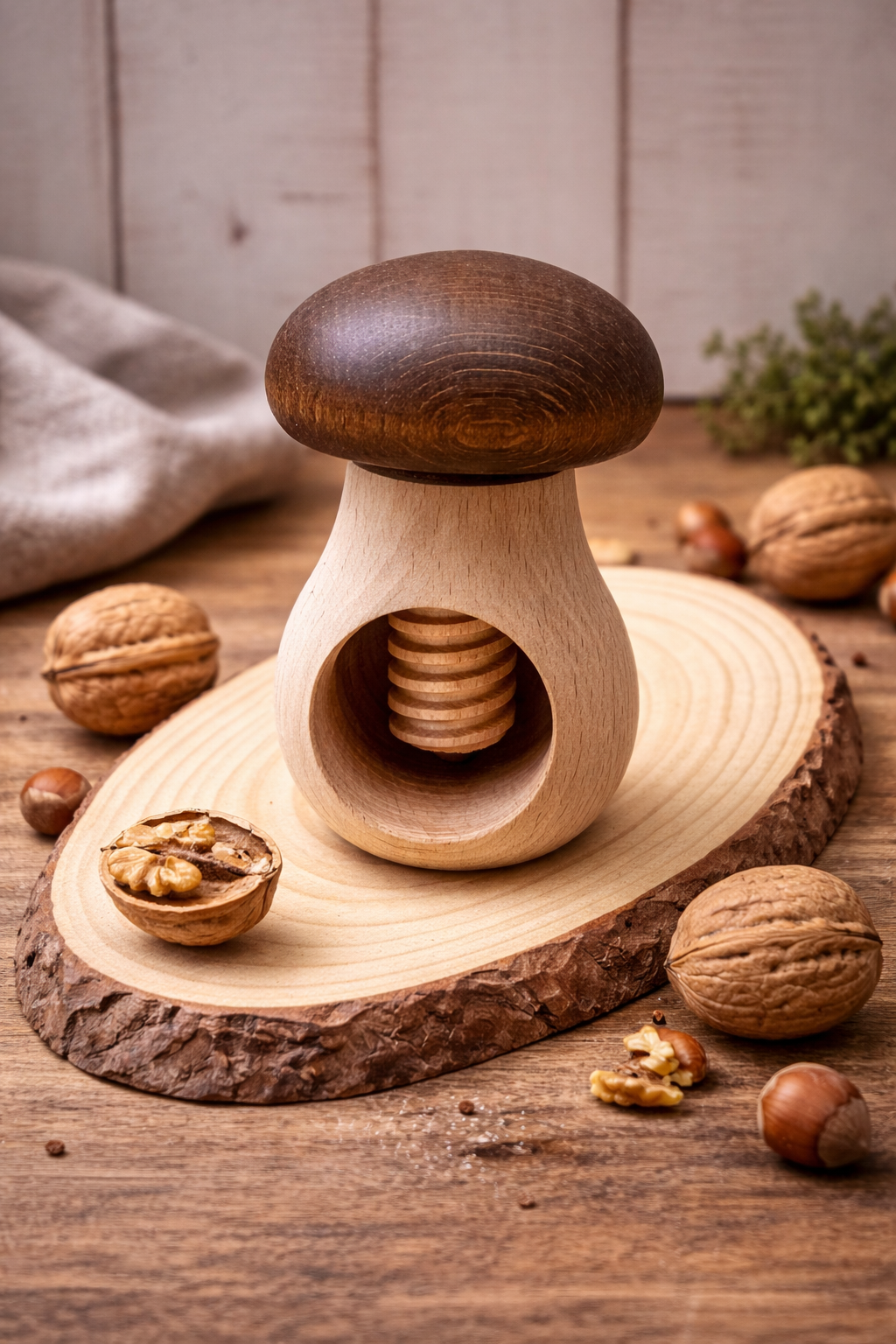 Nussknacker Pilz Braun Buchenholz