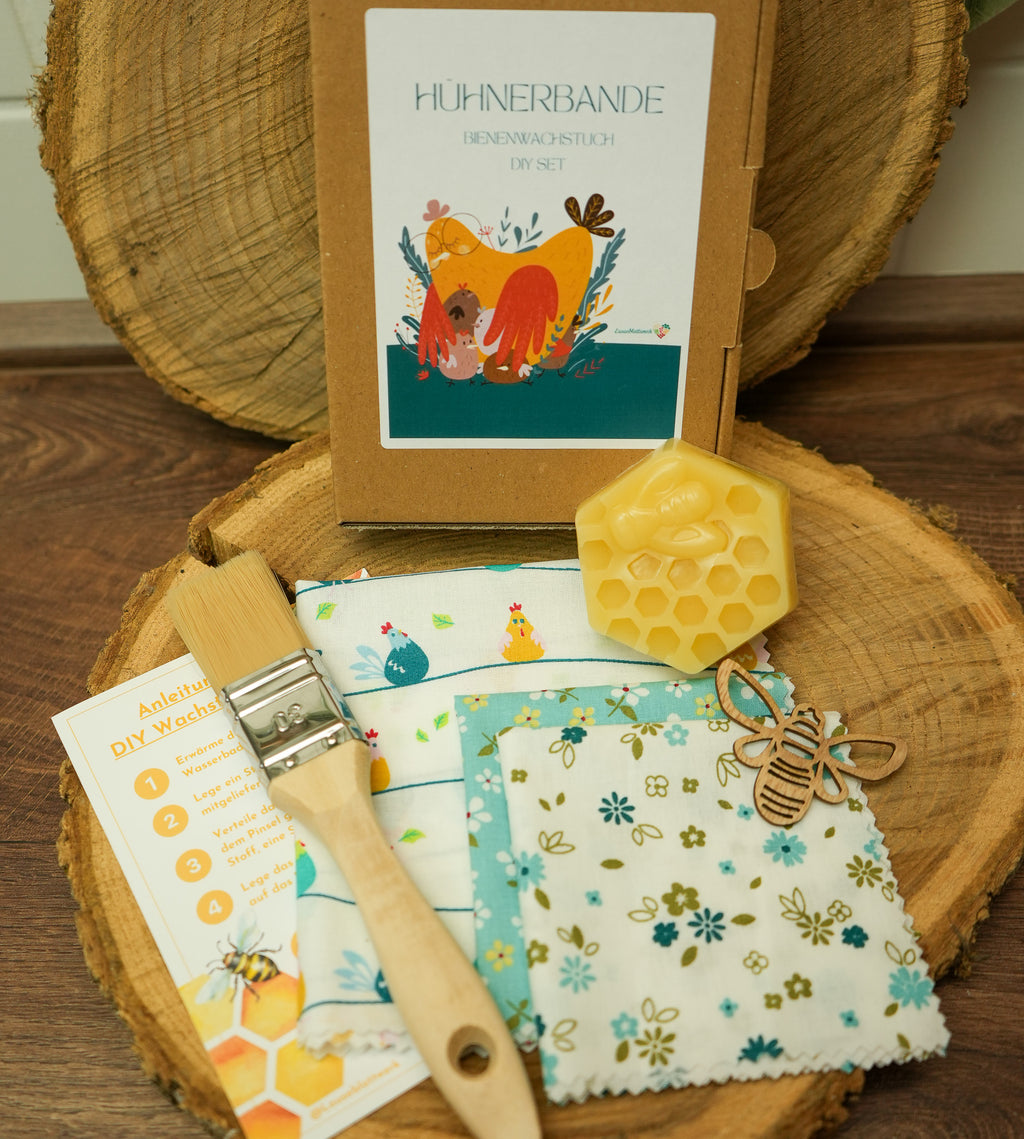 DIY Bienenwachstuch-Set "Hühnerbande" 3er Set zum Selbermachen
