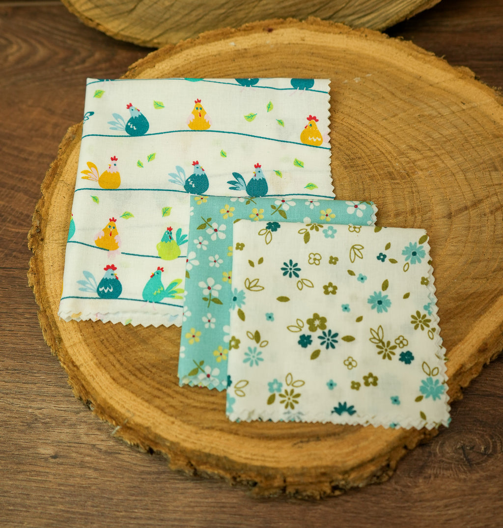 DIY Bienenwachstuch-Set "Hühnerbande" 3er Set zum Selbermachen