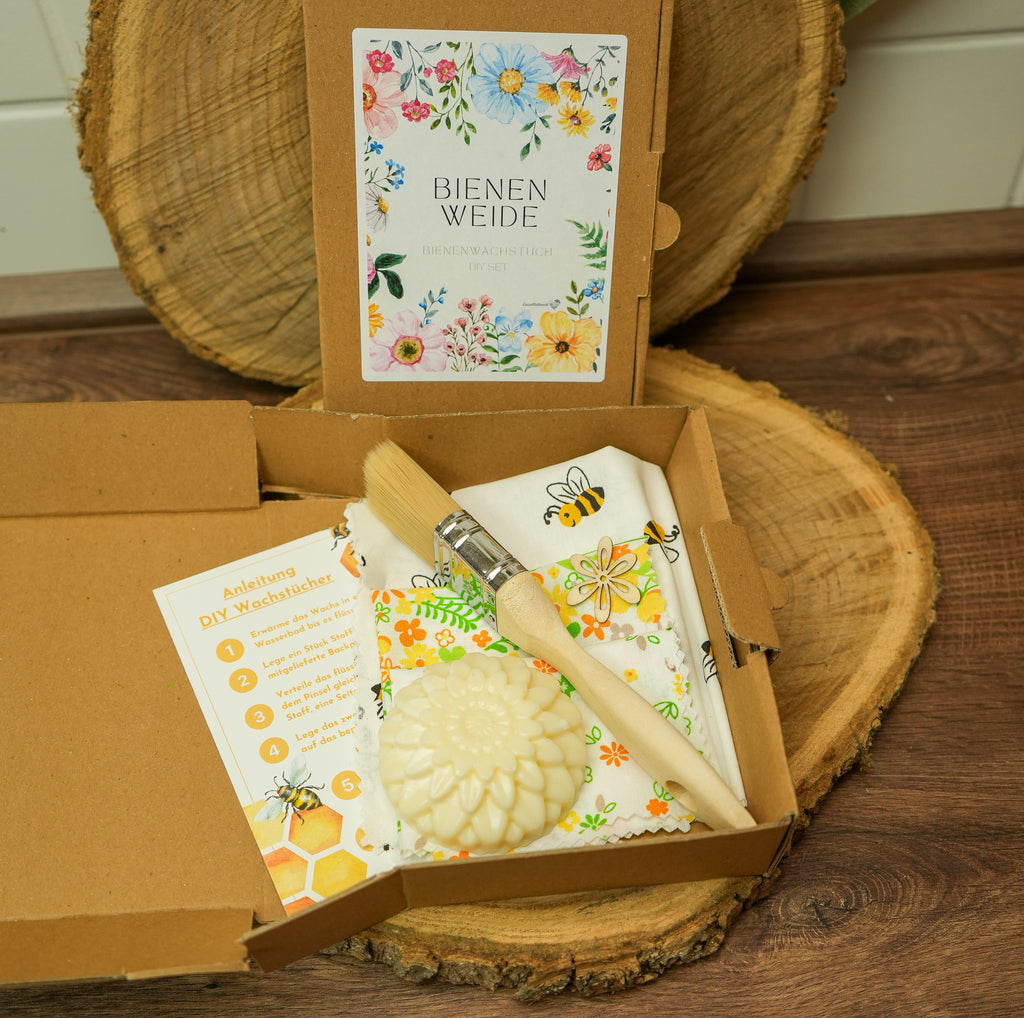 DIY Bienenwachstuch-Set "Bienenweide" 3er Set zum Selbermachen * vegane Variante mit Sojawachs*