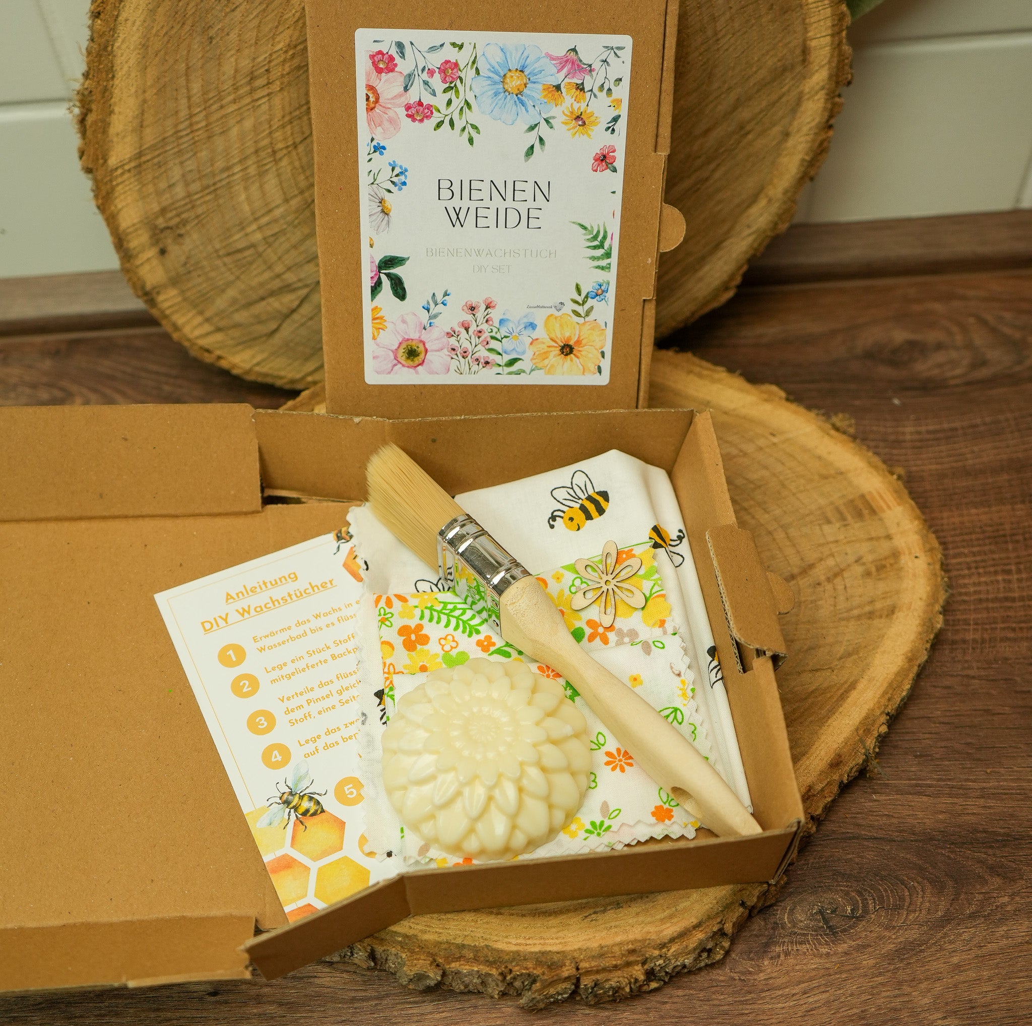 DIY Bienenwachstuch-Set "Bienenweide" 3er Set zum Selbermachen * vegane Variante mit Sojawachs*