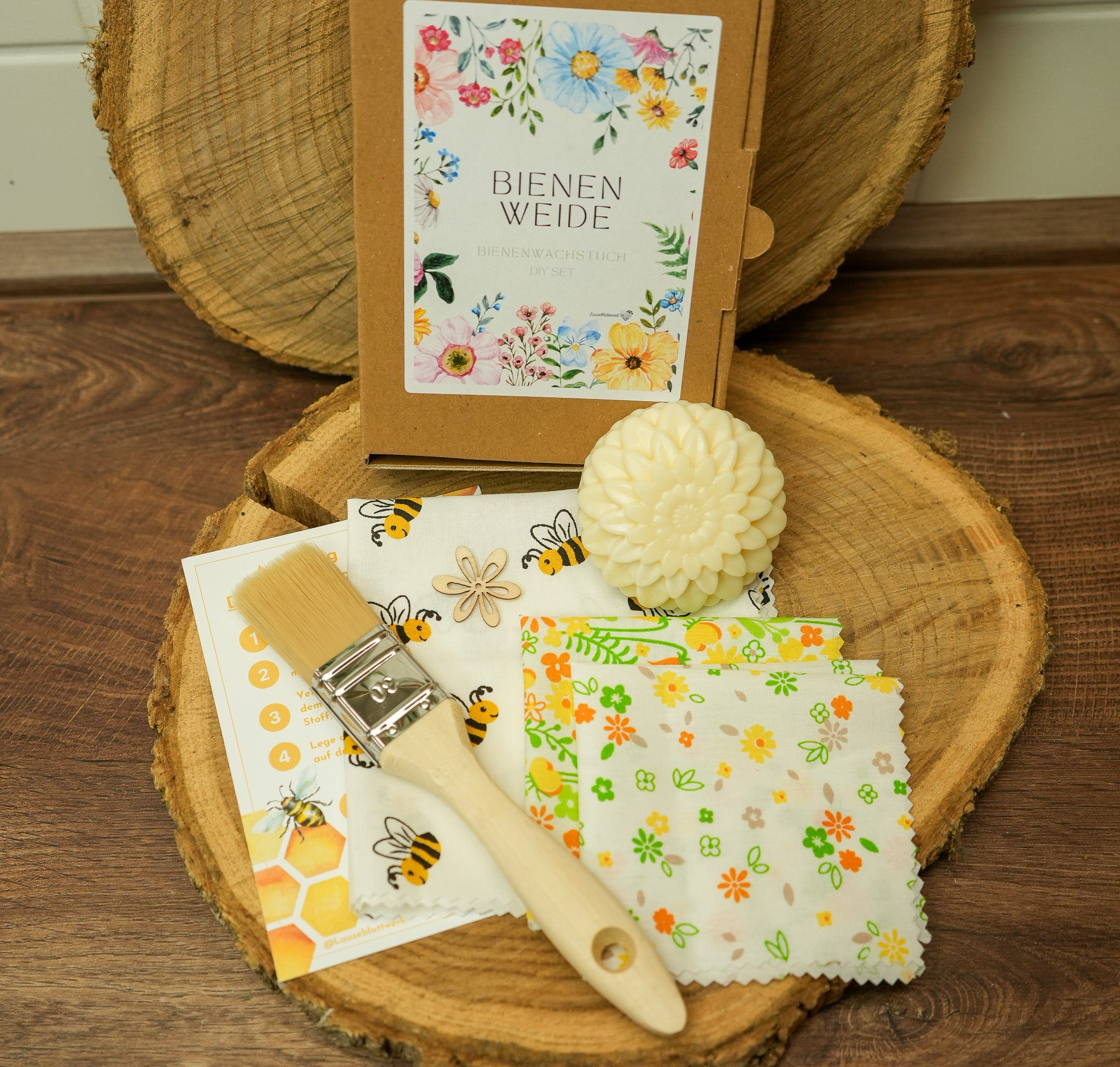 DIY Bienenwachstuch-Set "Bienenweide" 3er Set zum Selbermachen * vegane Variante mit Sojawachs*