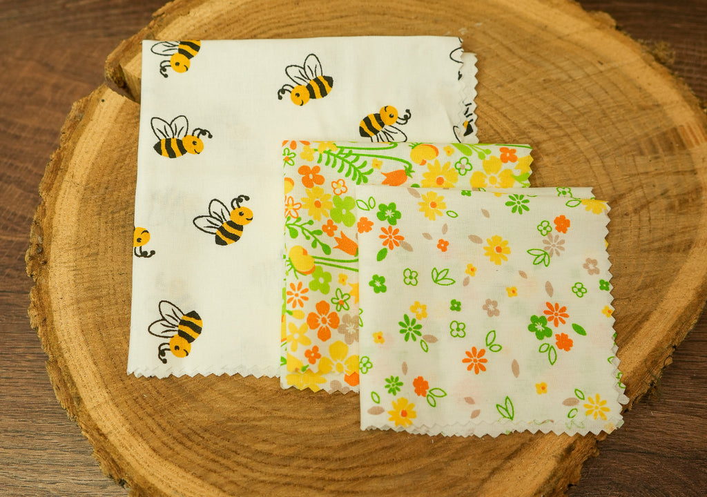 DIY Bienenwachstuch-Set "Bienenweide" 3er Set zum Selbermachen * vegane Variante mit Sojawachs*