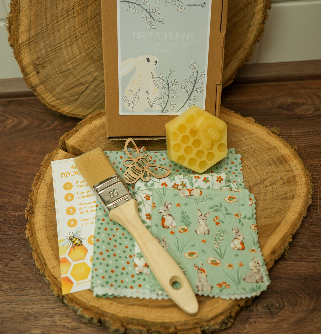 DIY Bienenwachstuch-Set "Happy Bunny" 3er Set zum Selbermachen