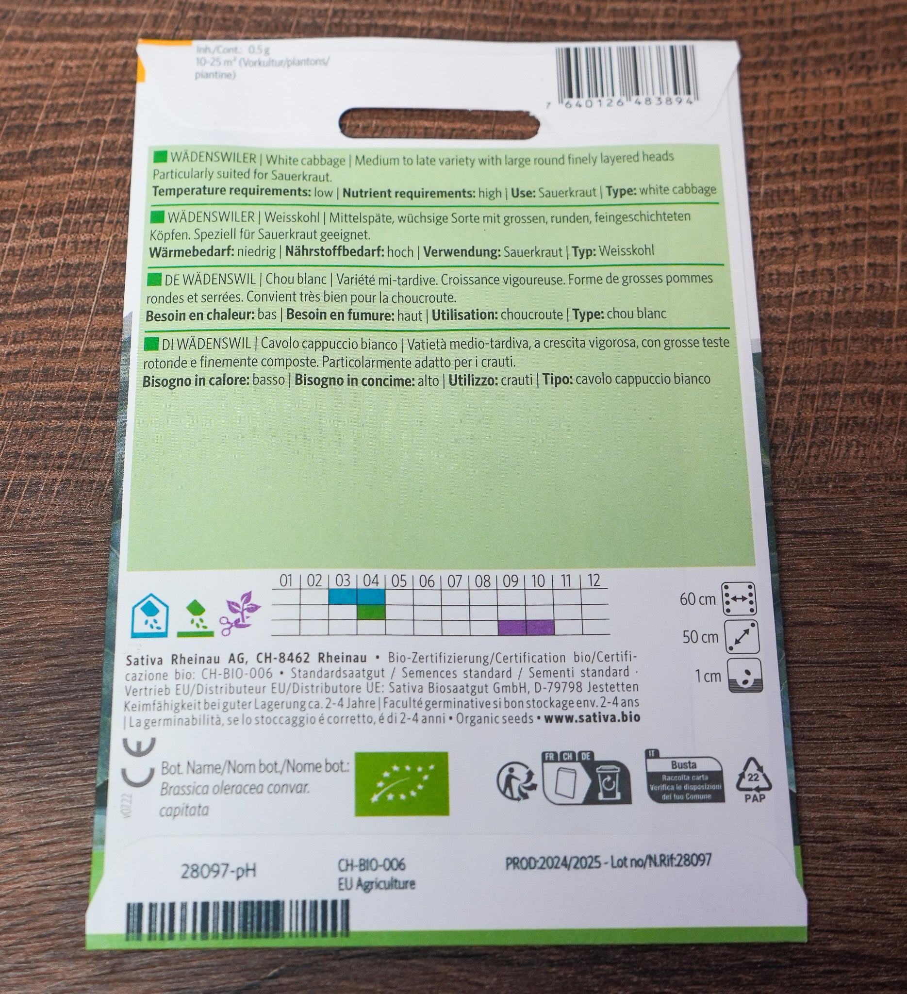Weißkohl "Wädenswiler" Sativa Saatgut